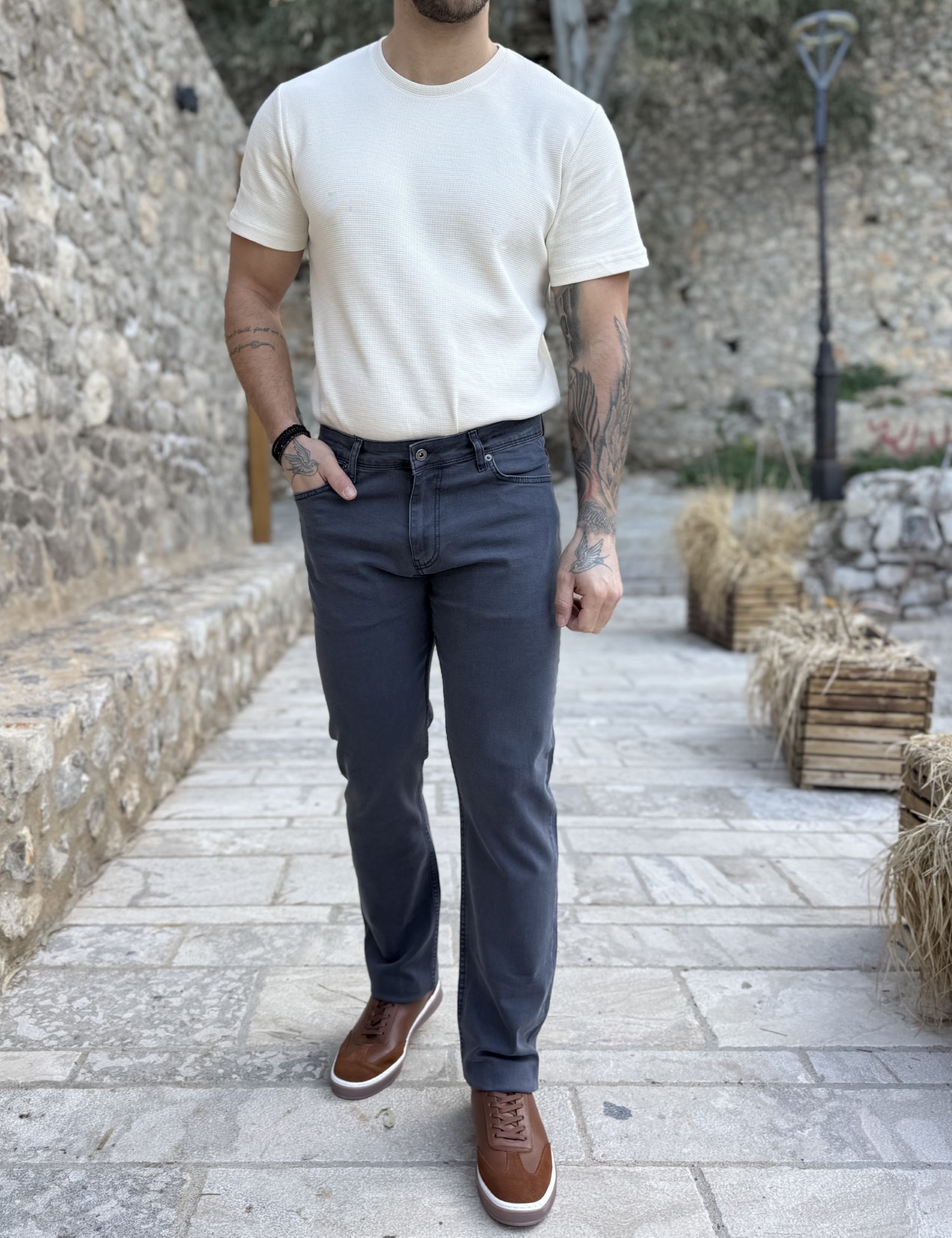 Ανδρικό γκρι τζιν ελαστικό σε ίσια γραμμή με φερμουάρ LC16575 φωτογραφία